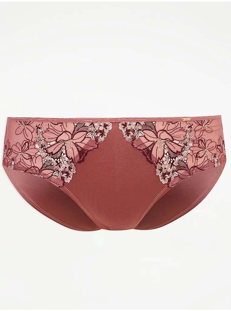 Seductive pink satin floral embroidered briefs