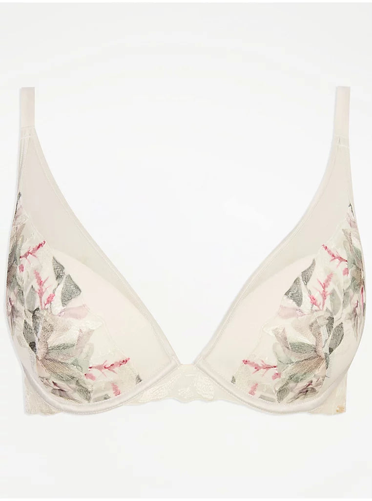 Two-tone lace low-cut bra