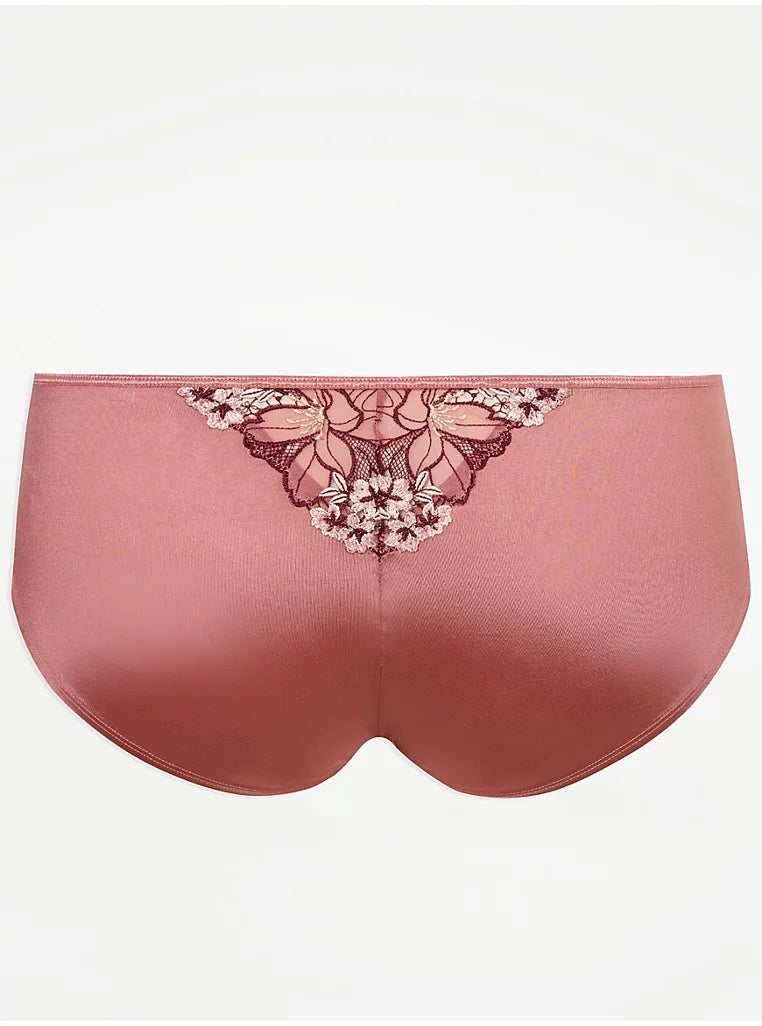 Seductive pink satin floral embroidered briefs